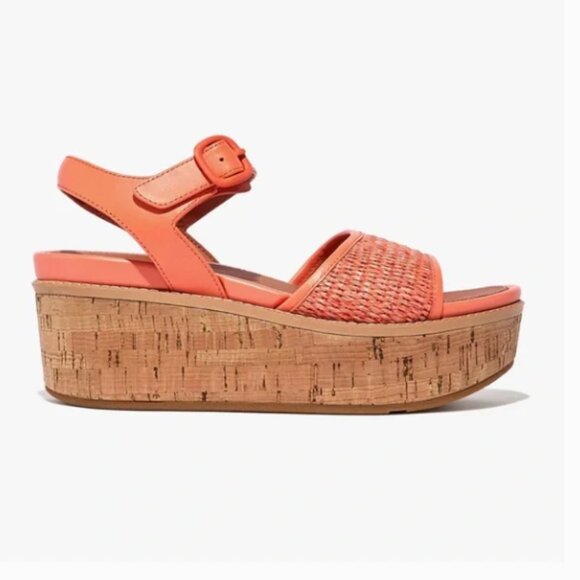 NEW  FITFLOP Leather Eloise Espadrille Wedge Sandals Light Tan  255 492 - Picture 3 of 7